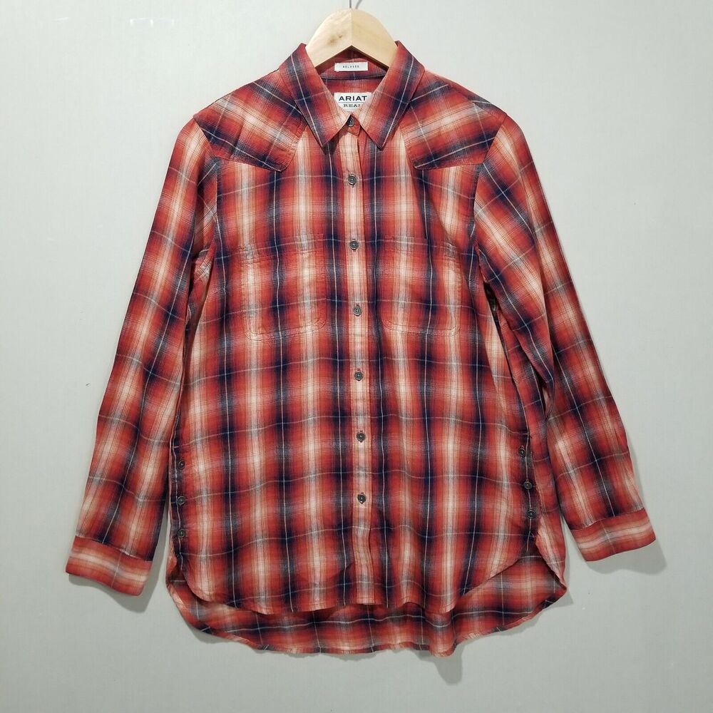 Ariat Western Shirt Womens Small Plaid Button Down Rodeo rockabilly biker - Picture 2 of 14